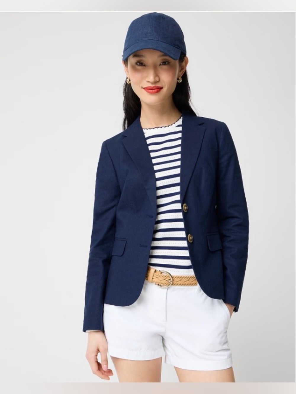 NEW J. Crew Linen-blend schoolboy blazer in Navy CQ715 $238 size 4 petite